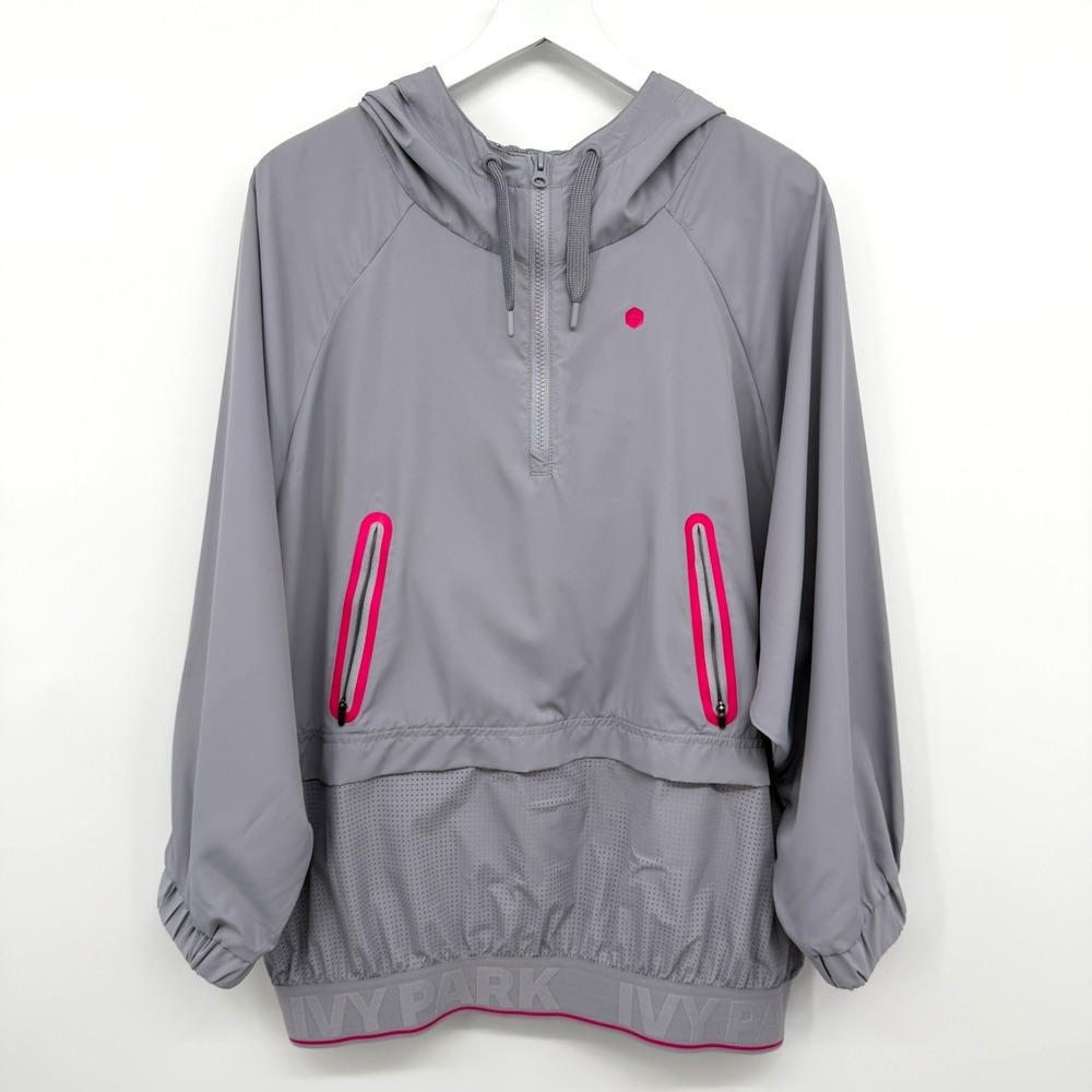 Ivy Park Perforated Hooded Jacket Medium Pullover Windbreaker 1/4 Zip Athleisure